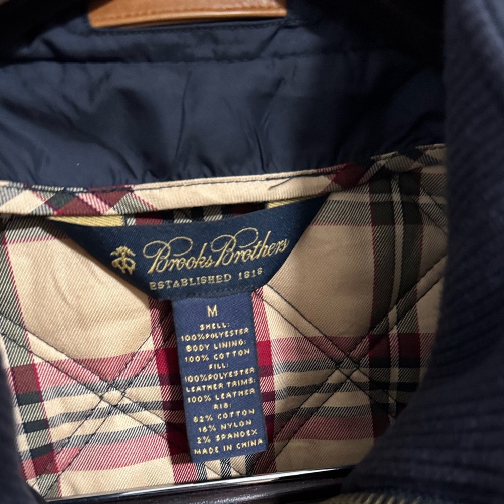 Brooks Brothers Navy Quilted Vest with Tan Plaid Lining - Picture 3 of 8